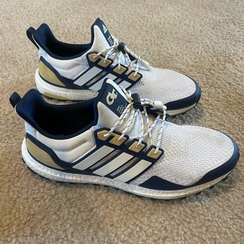 Georgia Tech Adidas White and Blue Athletic Shoes with Mesh Upper